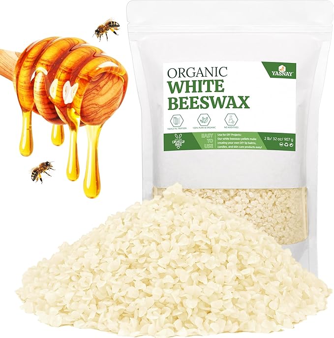 YASNAY White Beeswax Pellets 2LB, Organic Beeswax