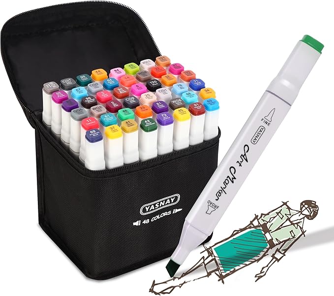 Alcohol Markers, 48 Colors Dual Tip Art Marker,